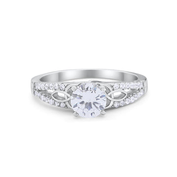 Celtic Art Deco Engagement Bridal Ring Round Simulated CZ 925 Sterling Silver